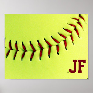 Gepersonaliseerde gele softball poster