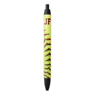 Gepersonaliseerde gele softball zwarte inkt pen