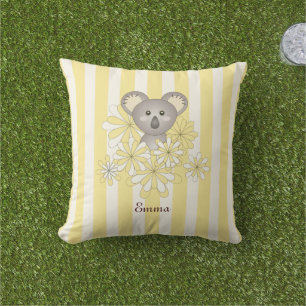 Gepersonaliseerde Gele Streep Baby Koala Beer Kind Buitenkussen