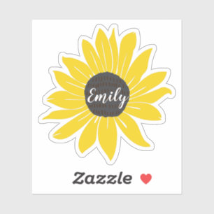 Gepersonaliseerde Gele Zonnebloem Vinyl Sticker