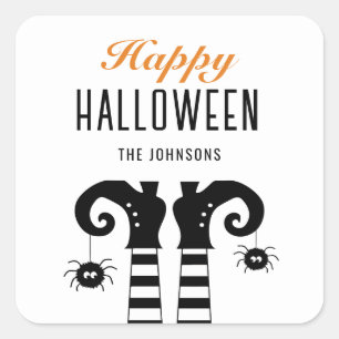 Gepersonaliseerde Gelukkige Halloween Heksenvoeten Vierkante Sticker