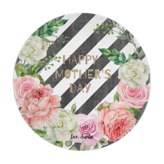 Gepersonaliseerde Gelukkige Moederdag Roze Bloemen Snijplank (Voorkant)