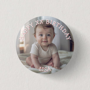 Gepersonaliseerde Gelukkige Verjaardag Foto Naam e Ronde Button 3,2 Cm