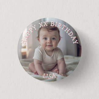 Gepersonaliseerde Gelukkige Verjaardag Foto Naam e Ronde Button 3,2 Cm