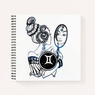 Gepersonaliseerde Gemini Zodiac Art Deco Lady Notitieboek