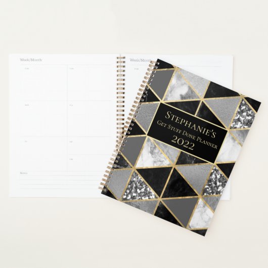 Gepersonaliseerde geometrische zwarte en witte mar planner (Display)