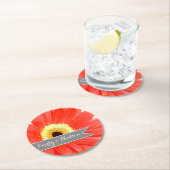 Gepersonaliseerde Gerber koraal geel grijs bloemen Ronde Kartonnen Onderzetter (Insitu)