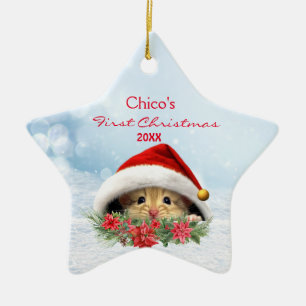 Gepersonaliseerde Gerbil Hamster in Santa Hat Kers Keramisch Ornament