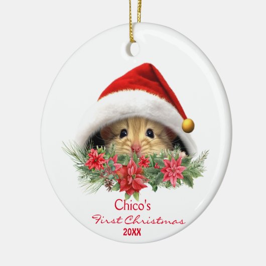 Gepersonaliseerde Gerbil Hamster in Santa Hat Kers Keramisch Ornament (Links)