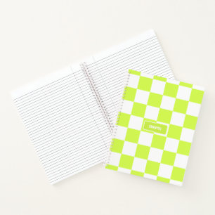 Gepersonaliseerde geruite neon lime groene markeer notitieboek