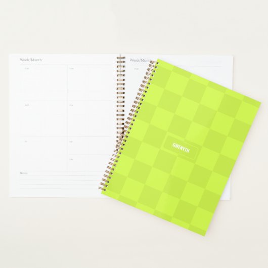 Gepersonaliseerde geruite neon lime groene markeer planner (Display)
