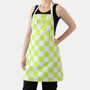 Gepersonaliseerde geruite neon lime groene markeer schort