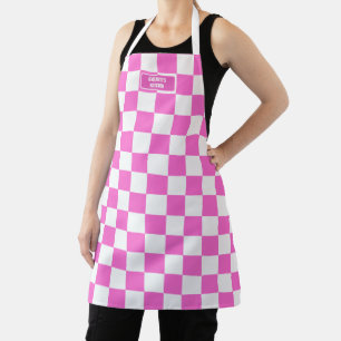 Gepersonaliseerde geruite neon roze markeerstift schort