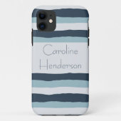 Gepersonaliseerde gestreepte nautische blauw Case-Mate iPhone case (Achterkant)