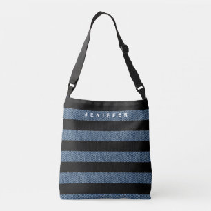 Gepersonaliseerde gestripte denim print crossbody tas