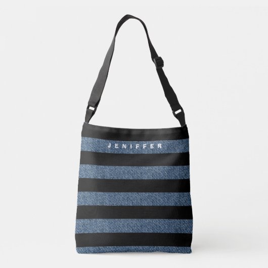 Gepersonaliseerde gestripte denim print crossbody tas (Achterkant)