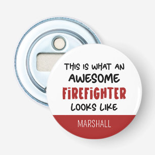 Gepersonaliseerde Geweldige brandweerman Grappige  Button Flesopener