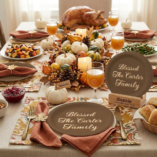 Gepersonaliseerde Gezegende Familie Thanksgiving Papieren Bordje