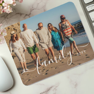 Gepersonaliseerde gezelfamiliefoto en tekst muismat
