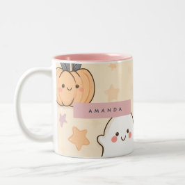 Gepersonaliseerde Gezellige Herfst Halloween Ghost Tweekleurige Koffiemok
