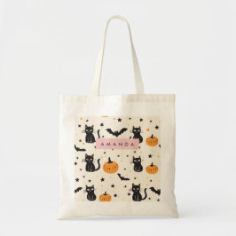Gepersonaliseerde Gezellige Herfst Halloween Zwart Tote Bag