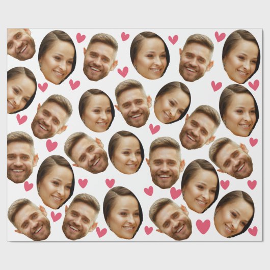Gepersonaliseerde gezicht aangepaste foto met hart cadeaupapier (Vlak)