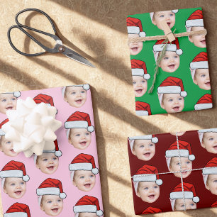 Gepersonaliseerde Gezicht Kerstman Hoed Kerstmis Inpakpapier Vel