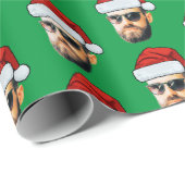 Gepersonaliseerde Gezicht Santa Hat Gift Wrap Grap Cadeaupapier (Rol Hoek)