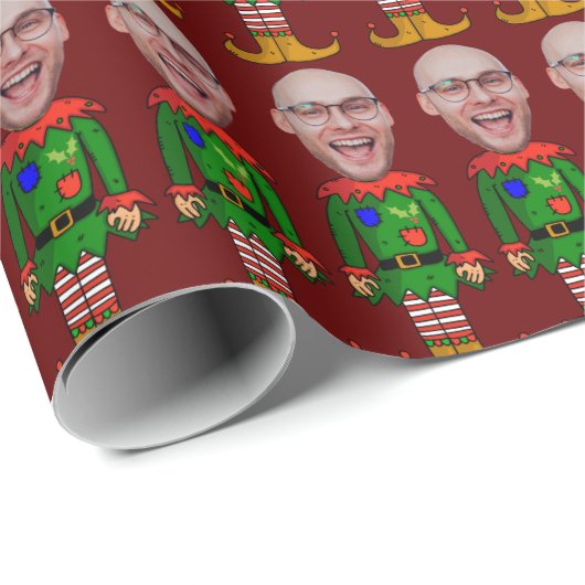 Gepersonaliseerde gezichtsfoto Elf Custom Face Chr Cadeaupapier (Rol Hoek)