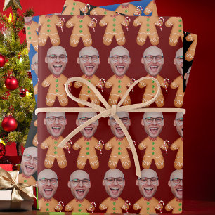 Gepersonaliseerde Gezichtsfoto Gingerbread Mannen Inpakpapier Vel