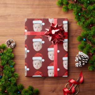Gepersonaliseerde Gezichtsfoto Santa Hat Grappige Cadeaupapier
