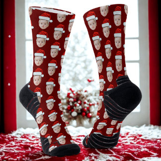 Gepersonaliseerde Gezichtsfoto Santa Hat Grappige Sokken