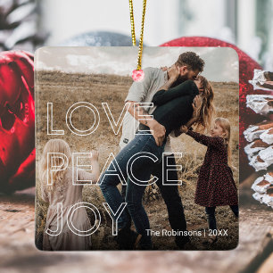 Gepersonaliseerde gezinsfoto met Liefde Vrede Vreu Keramisch Ornament