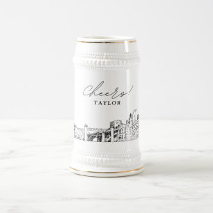 Gepersonaliseerde Gift Fort Worth Skyline schets Bierpul