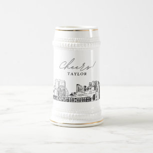 Gepersonaliseerde Gift Myrtle Beach skyline schets Bierpul