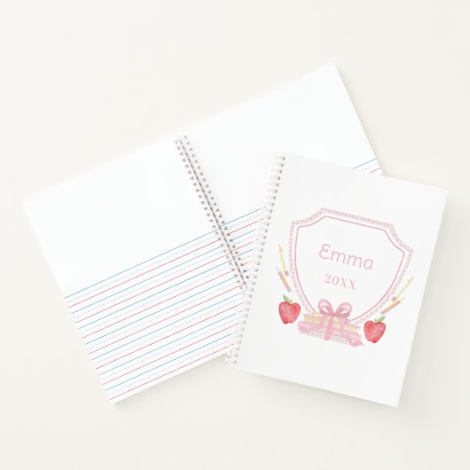 Gepersonaliseerde Gingham School Crest Notitieboek (Binnen)