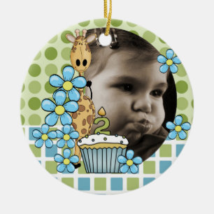Gepersonaliseerde Giraffe 2e verjaardag Foto Ornam Keramisch Ornament