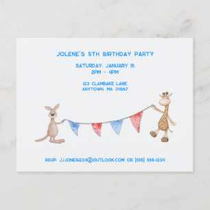 Gepersonaliseerde Giraffe en Kangaroo Birthday Par Briefkaart
