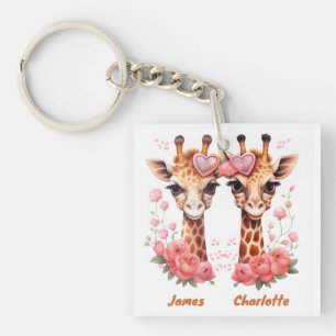 Gepersonaliseerde Giraffe Paar voor Valentijnsdag Sleutelhanger
