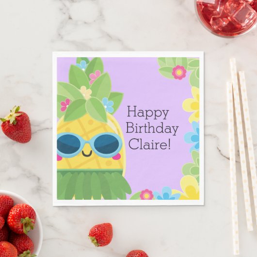 Gepersonaliseerde Girly Ananas Tropische Verjaarda Servet (Insitu)