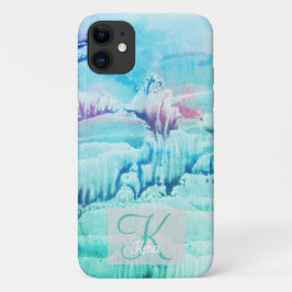 Gepersonaliseerde Girly Blue Monogrammed Turquoise iPhone 11 Hoesje
