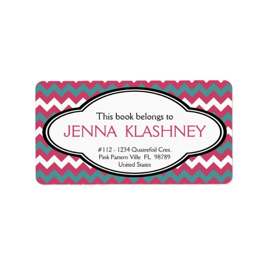 Gepersonaliseerde Girly Chevron Zig Zag Bookplate Etiket (Voorkant)