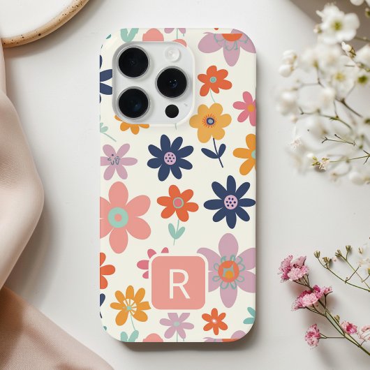 Gepersonaliseerde Girly kleurrijke bloemen patroon Case-Mate iPhone Case