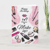 Gepersonaliseerde Girly Make-up Verjaardag Kaart (Voorkant)