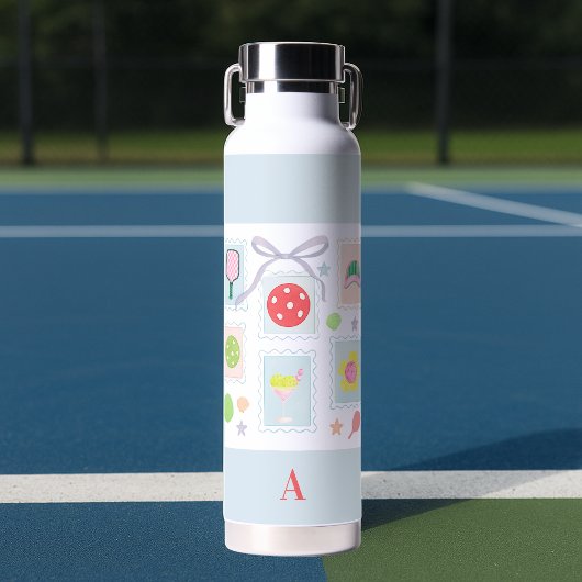 Gepersonaliseerde Girly Pickleball postzegels Waterfles