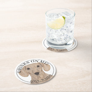 Gepersonaliseerde Gladde Rode Teckel Hond Wedding Ronde Kartonnen Onderzetter