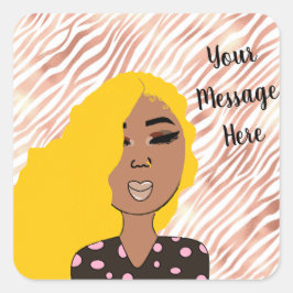 Gepersonaliseerde Glam Meisjes Roos Gold Wavy Line Vierkante Sticker