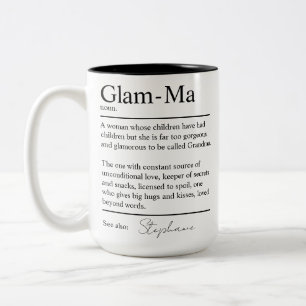 Gepersonaliseerde Glam-Oma Woordenboek Definitie O Tweekleurige Koffiemok