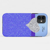 Gepersonaliseerde Glamour Heart Blue Glitter Case-Mate iPhone Case (Achterkant (horizontaal))