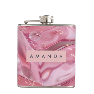 Gepersonaliseerde Glanzende Roze Ijs Glossy Heupfles